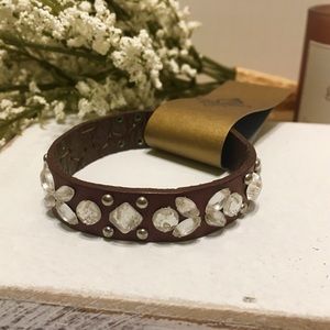 Brown Leather Bracelet with Bling⚜️